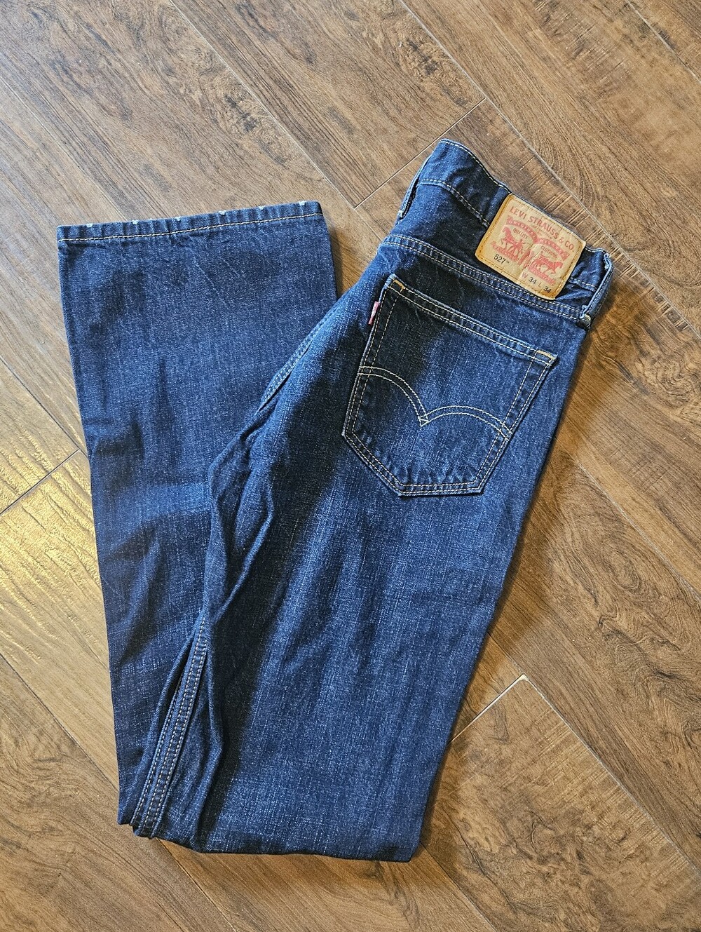 Levi's 527 Men's Bootcut Dark Wash Blue Denim Cotton Jeans 5-Pocket #G